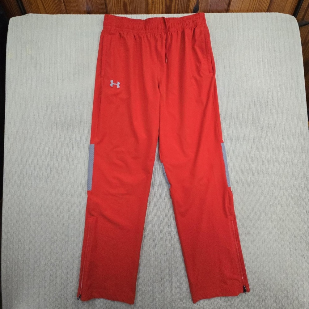 Under Armour Track Pants Mens Medium‎ Red Woven Ventilated Zip Ankle Pockets